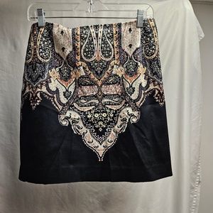 Tahari printed tribal black shirt creme orange yellow white office summer spring